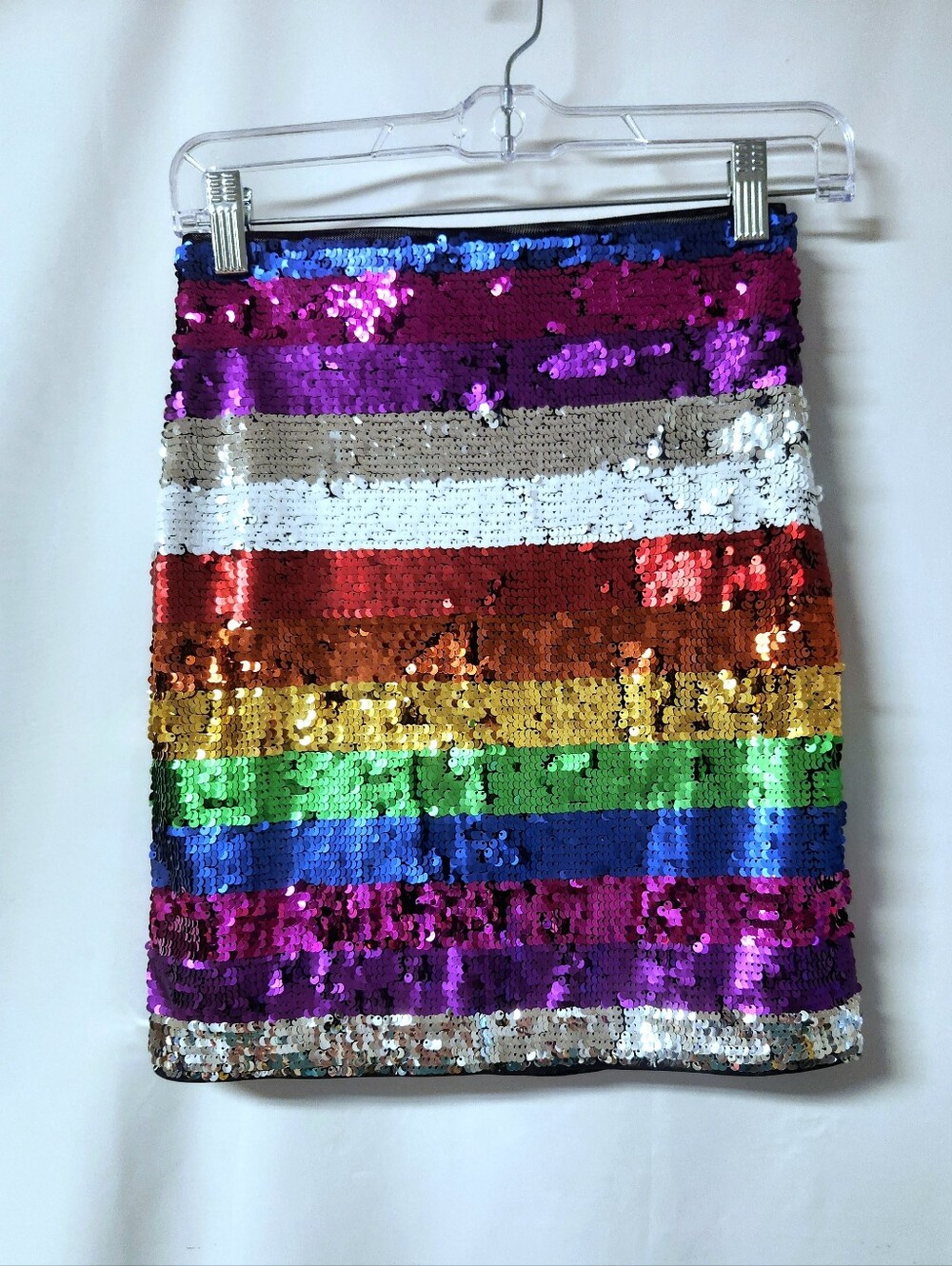 X by NBD Meow Rainbow Sequin Striped Mini Skirt Size XS Party Festival Pride